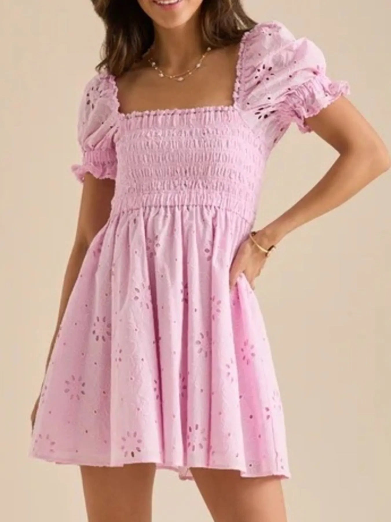 Maddalena® | Puff Sleeve Open Back Mini Dress