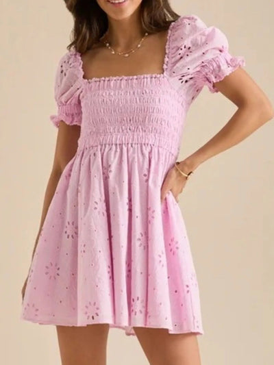 Maddalena® | Puff Sleeve Open Back Mini Dress