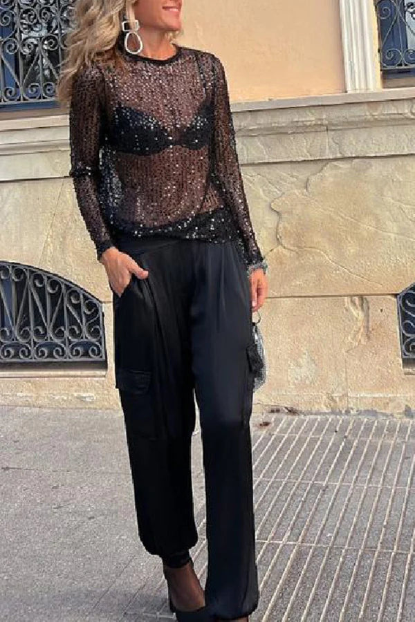 Dafne® | Long sleeve shift blouse with sequins from Keep It Shine