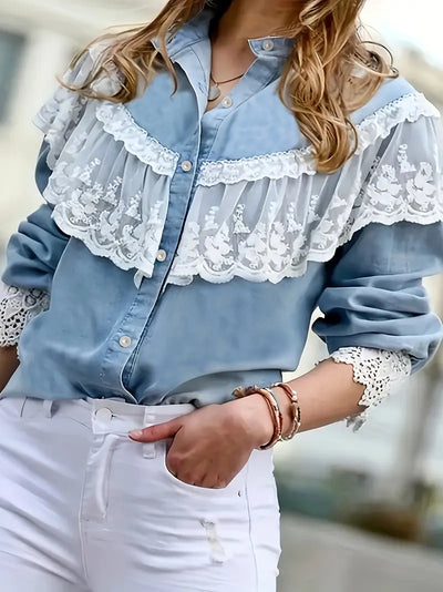 Alondra® | Elegant denim blouse with lace