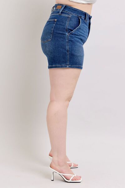 Madeleine® | Full size plus size double button waist denim shorts