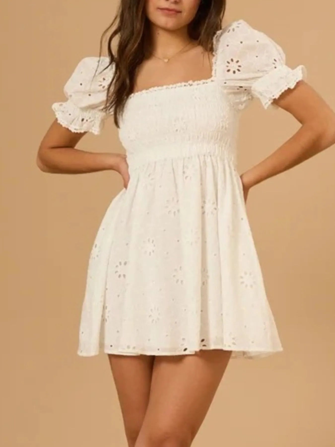 Maddalena® | Puff Sleeve Open Back Mini Dress
