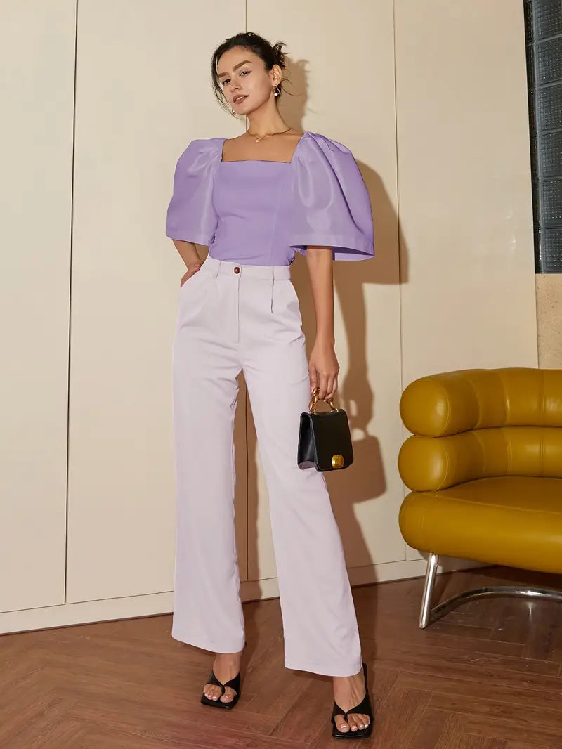 Ersilia® | Elegant Satin Blouse With Puff Sleeves
