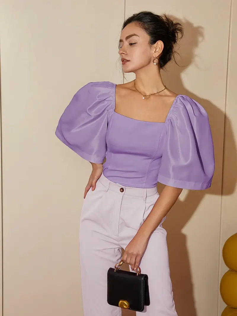 Ersilia® | Elegant Satin Blouse With Puff Sleeves