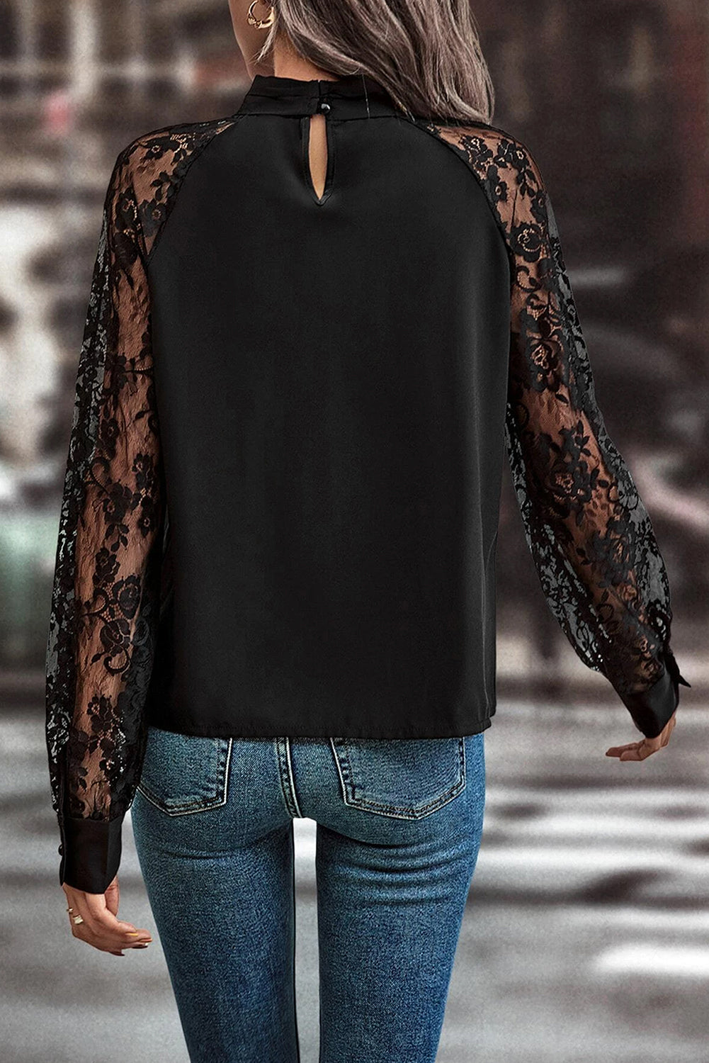 Alexandra® | Long sleeve blouse with neckline and lace detail