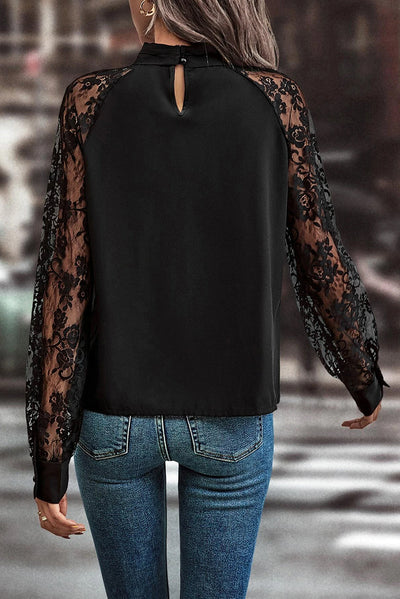 Alexandra® | Long sleeve blouse with neckline and lace detail