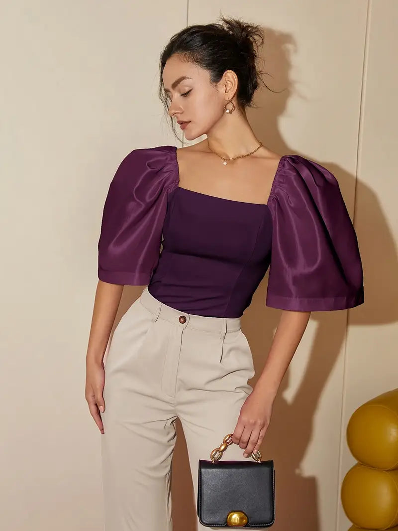 Ersilia® | Elegant Satin Blouse With Puff Sleeves