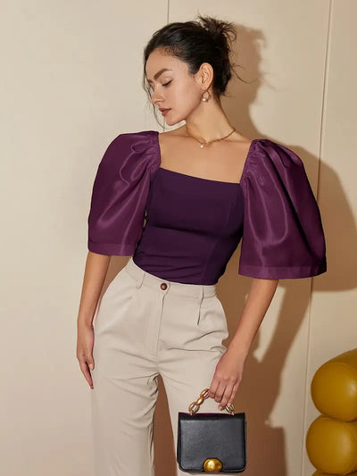 Ersilia® | Elegant Satin Blouse With Puff Sleeves