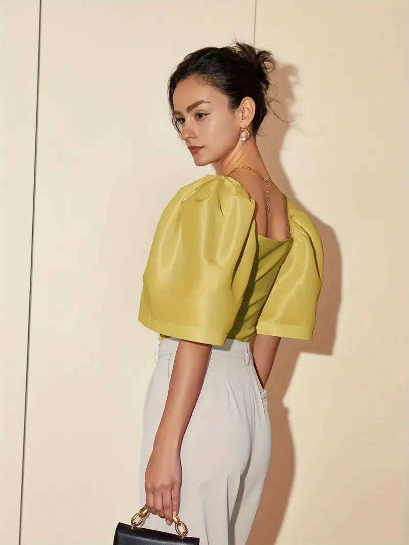 Ersilia® | Elegant Satin Blouse With Puff Sleeves