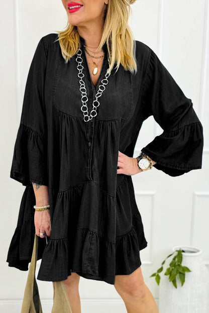 Sol® | Denim dress with notched three-quarter sleeves