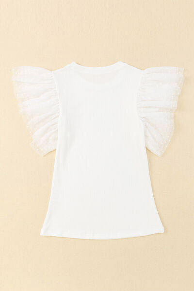 Angeline's® | Ruffled blouse with a round neckline and cap sleeves