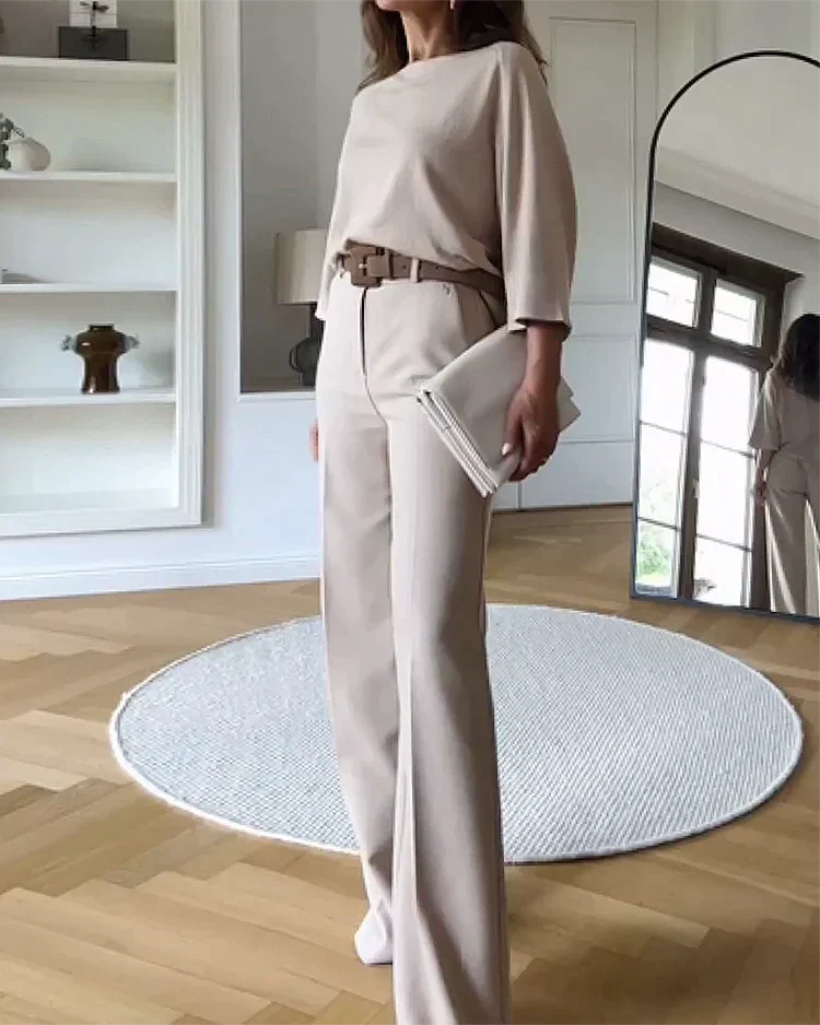 Flavia® | Long sleeve blouse and pants set for women