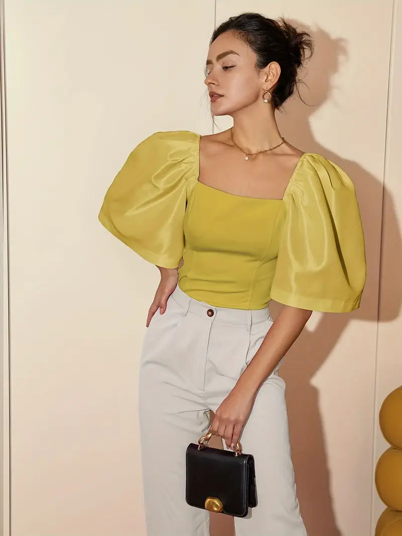 Ersilia® | Elegant Satin Blouse With Puff Sleeves
