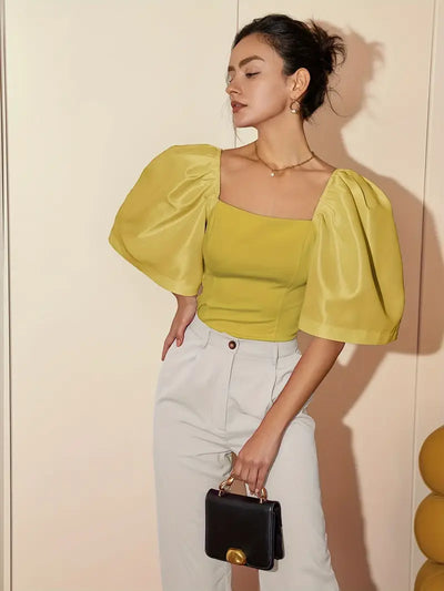 Ersilia® | Elegant Satin Blouse With Puff Sleeves