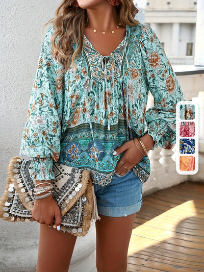 Brenessa® | Floral Blouse With V-Neck And Drawstring