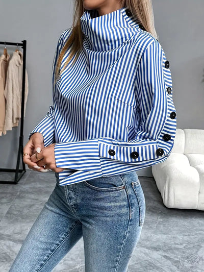Margherita® | Striped Cotton Blouse With High Neck