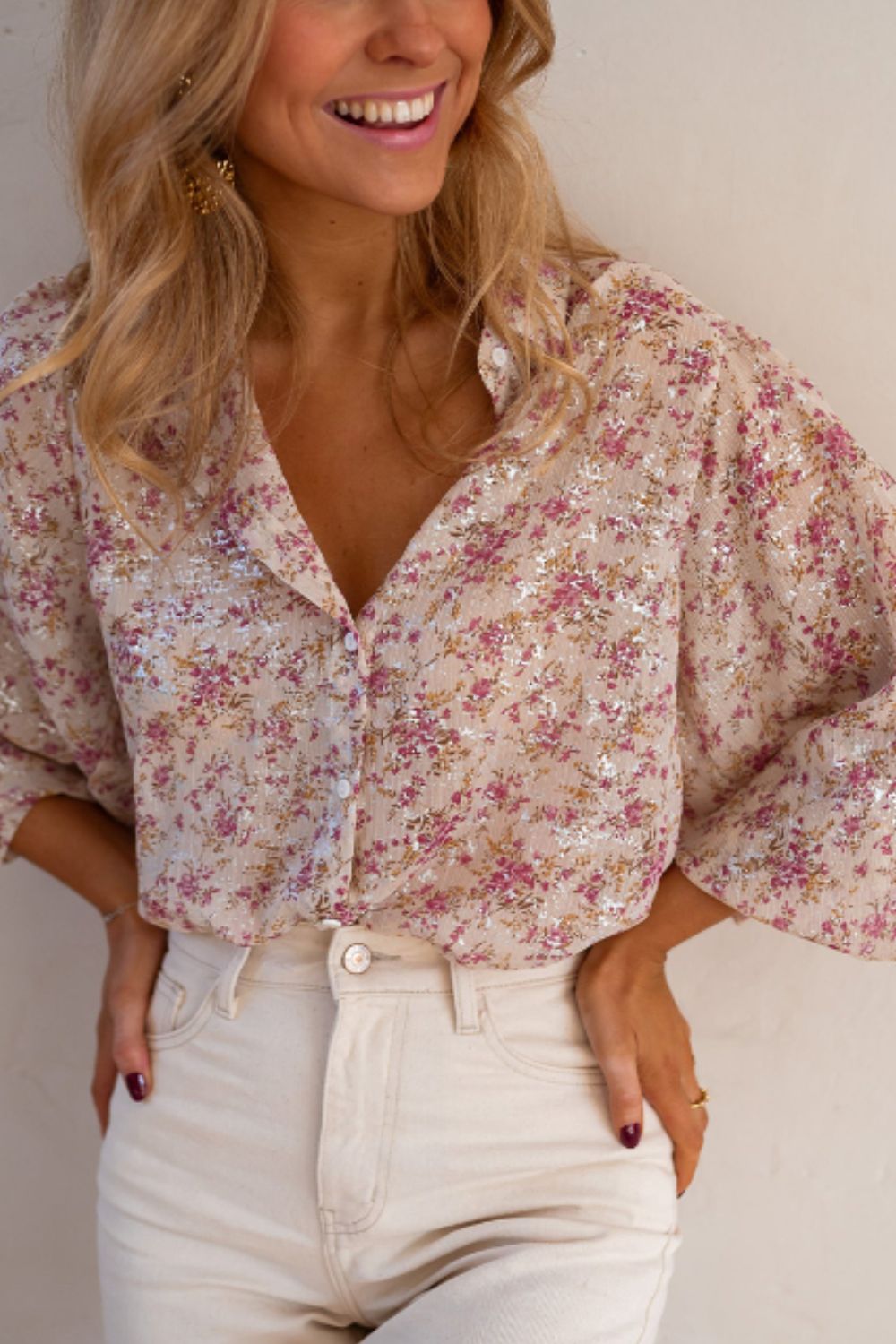 Angela® | Printed long sleeve collared shirt