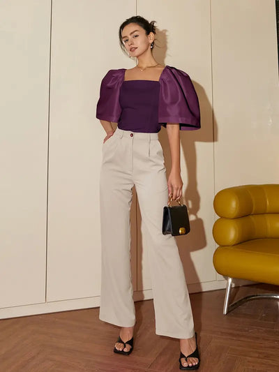 Ersilia® | Elegant Satin Blouse With Puff Sleeves