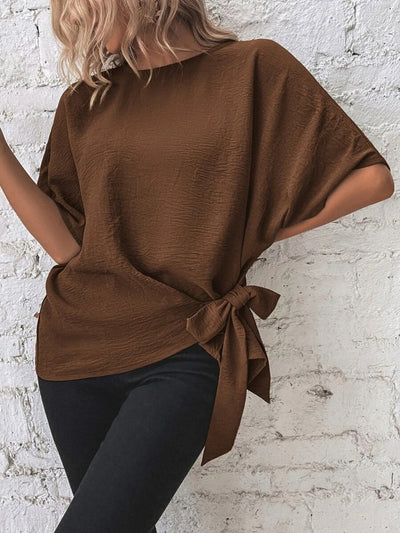 Alejandra® | Knotted, mid-length blouse with a round neckline