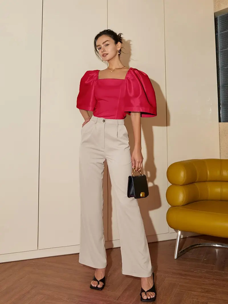 Ersilia® | Elegant Satin Blouse With Puff Sleeves