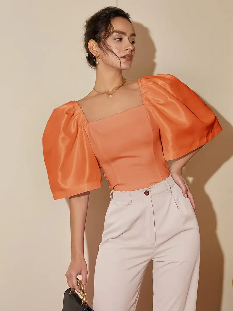 Ersilia® | Elegant Satin Blouse With Puff Sleeves