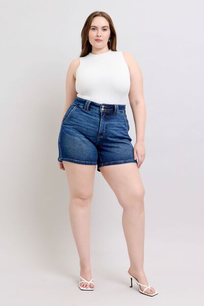 Madeleine® | Full size plus size double button waist denim shorts