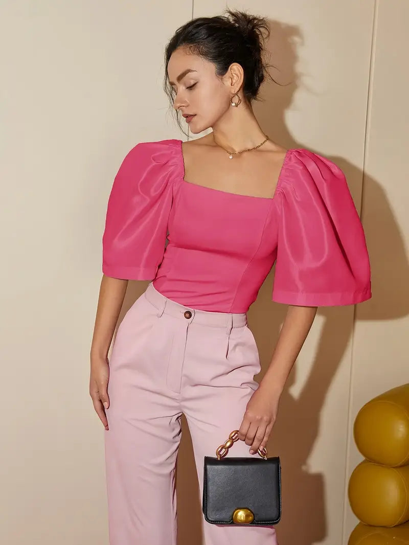 Ersilia® | Elegant Satin Blouse With Puff Sleeves
