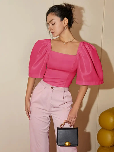 Ersilia® | Elegant Satin Blouse With Puff Sleeves