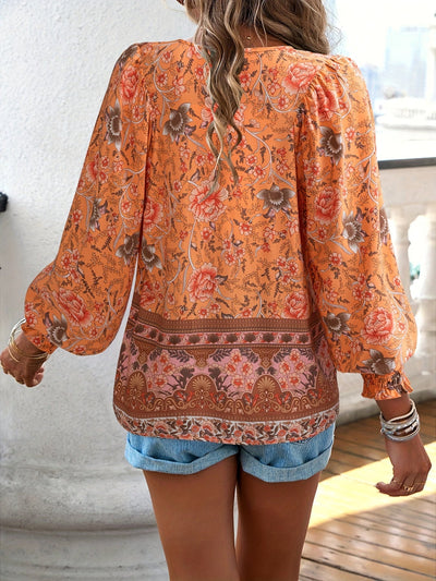 Brenessa® | Floral Blouse With V-Neck And Drawstring