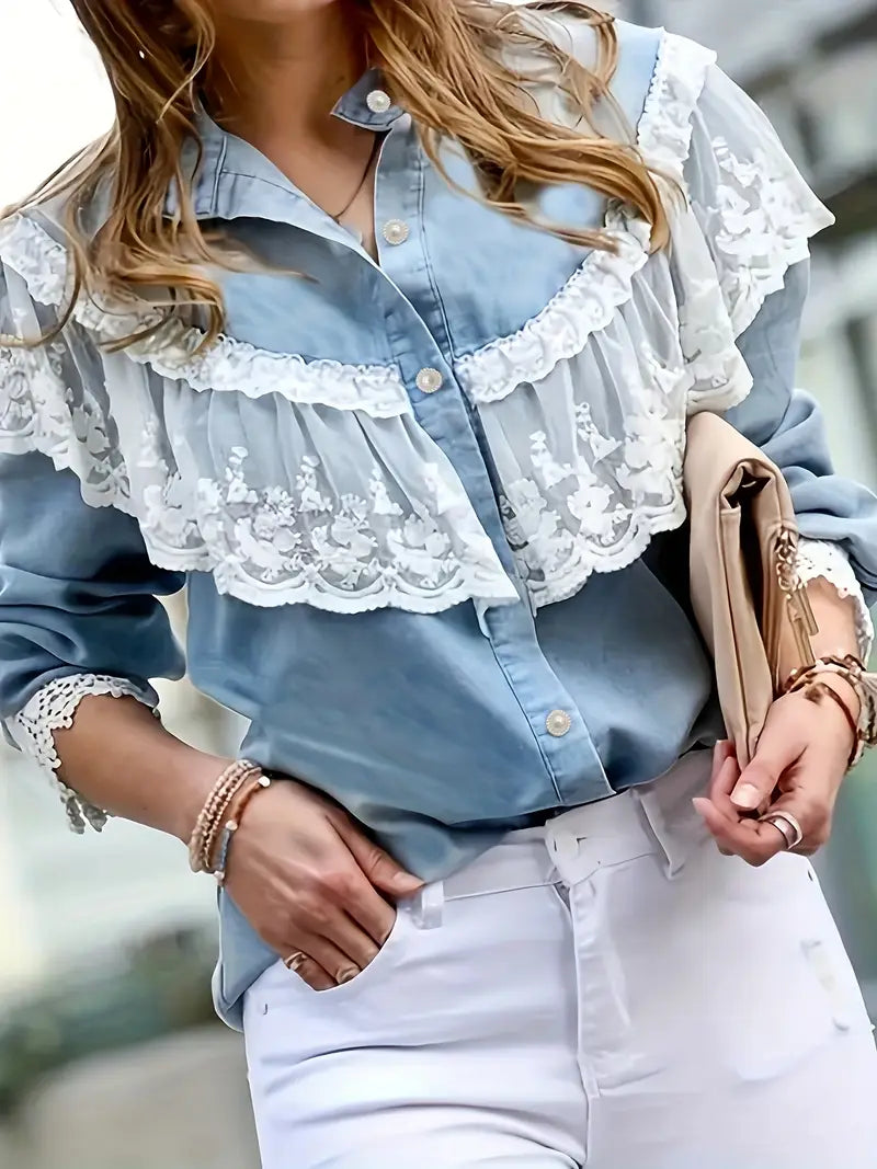 Alondra® | Elegant denim blouse with lace
