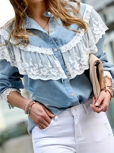 Alondra® | Elegant denim blouse with lace