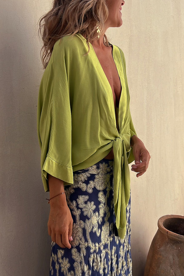 Amelia® | Summer Mood relaxed satin blouse with tie front