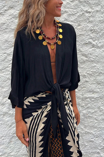 Amelia® | Summer Mood relaxed satin blouse with tie front