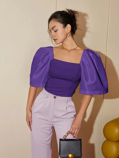 Ersilia® | Elegant Satin Blouse With Puff Sleeves