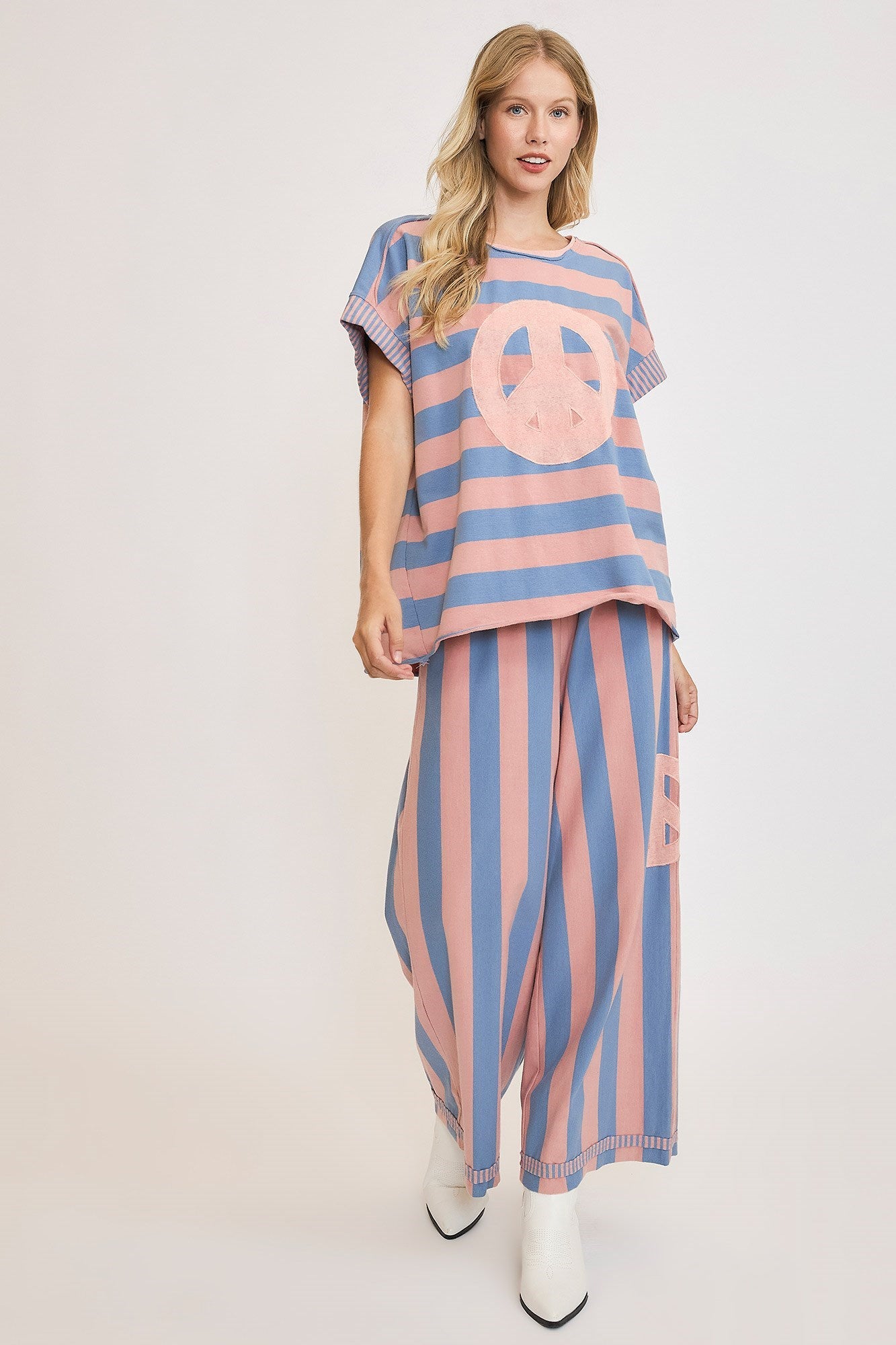 Aida® | Striped French terry T-shirt with peace sign patch