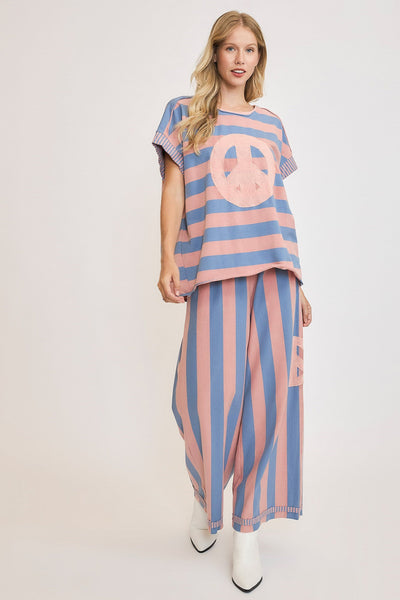 Aida® | Striped French terry T-shirt with peace sign patch