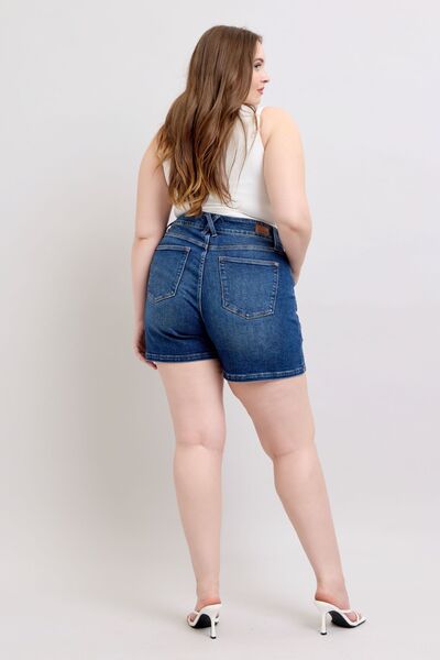 Madeleine® | Full size plus size double button waist denim shorts