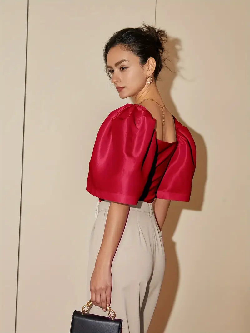 Ersilia® | Elegant Satin Blouse With Puff Sleeves