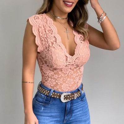 Olivia® | Lace hollow out V-neck blouse for women