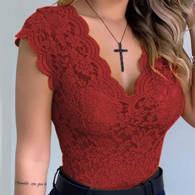 Olivia® | Lace hollow out V-neck blouse for women
