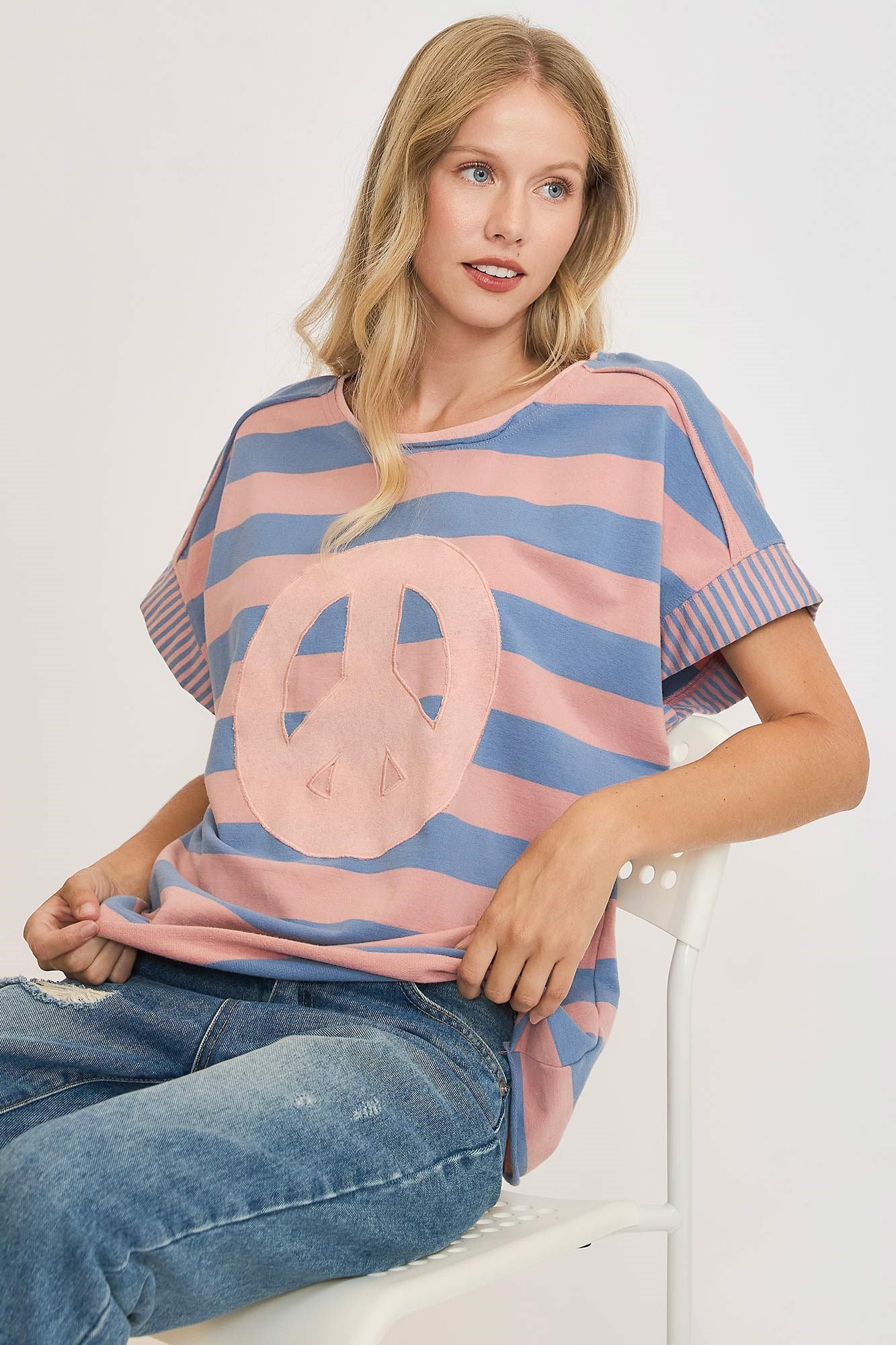 Aida® | Striped French terry T-shirt with peace sign patch
