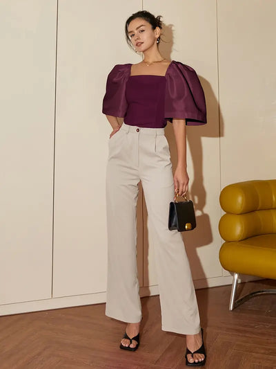 Ersilia® | Elegant Satin Blouse With Puff Sleeves