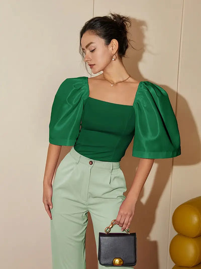 Ersilia® | Elegant Satin Blouse With Puff Sleeves