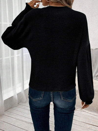 Olivia® | Ribbed crew neck t-shirt with lantern sleeves
