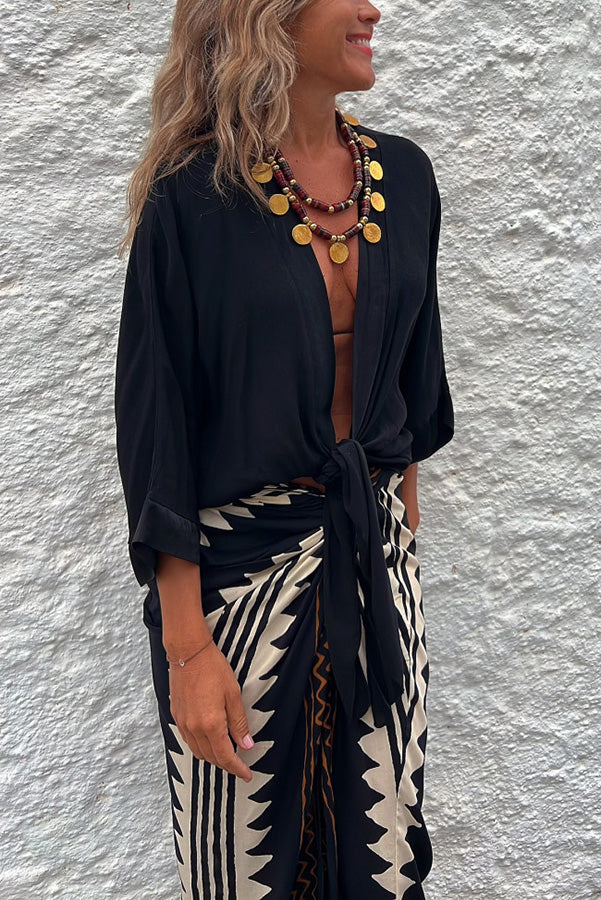 Amelia® | Summer Mood relaxed satin blouse with tie front