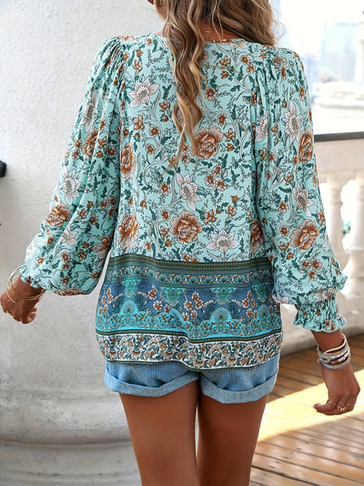 Brenessa® | Floral Blouse With V-Neck And Drawstring