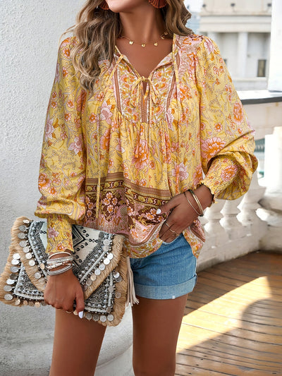 Brenessa® | Floral Blouse With V-Neck And Drawstring