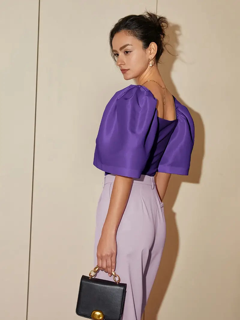 Ersilia® | Elegant Satin Blouse With Puff Sleeves