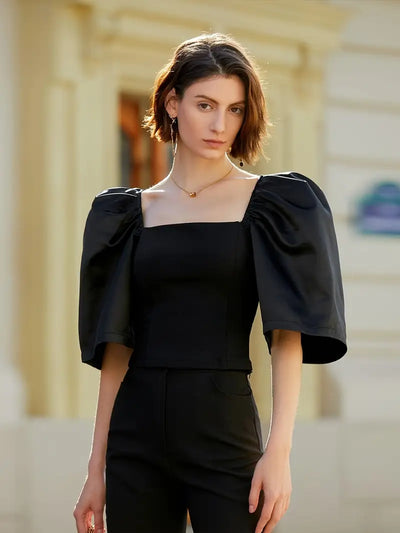 Ersilia® | Elegant Satin Blouse With Puff Sleeves