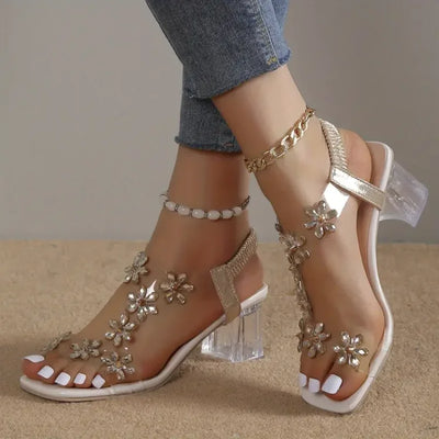 Camila® | Women's flower rhinestone heel sandals